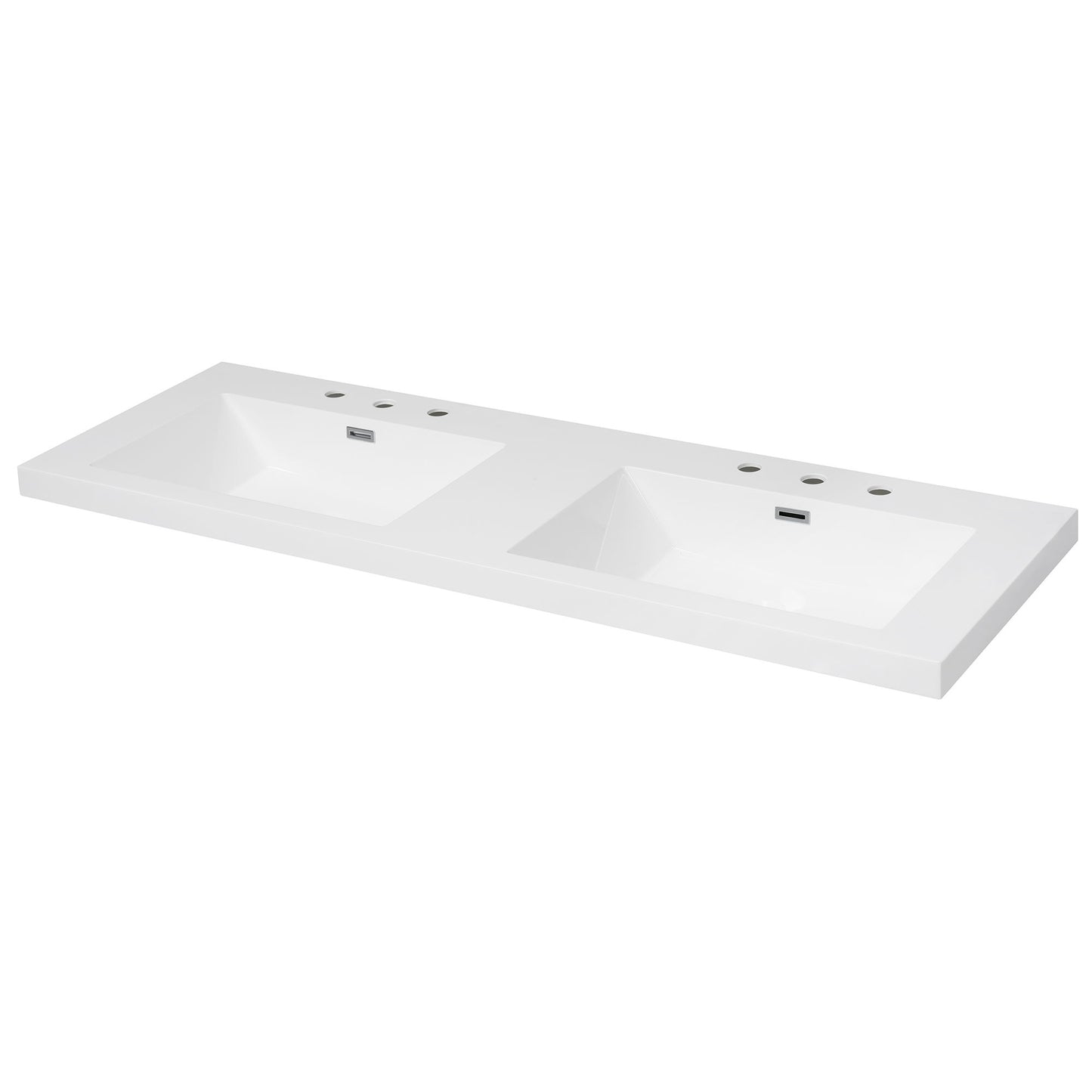 Vanity Top With Undermount Rectangular Double Sinks, Faucet Holes - White