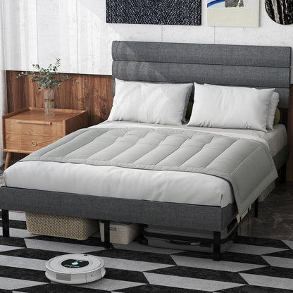 Upholstered Platform Bed Frame With Headboard, No Box Spring Needed, Underbed Storage