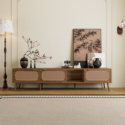 78" TV Stand With Ample Storage And Open Shelving - Walnut