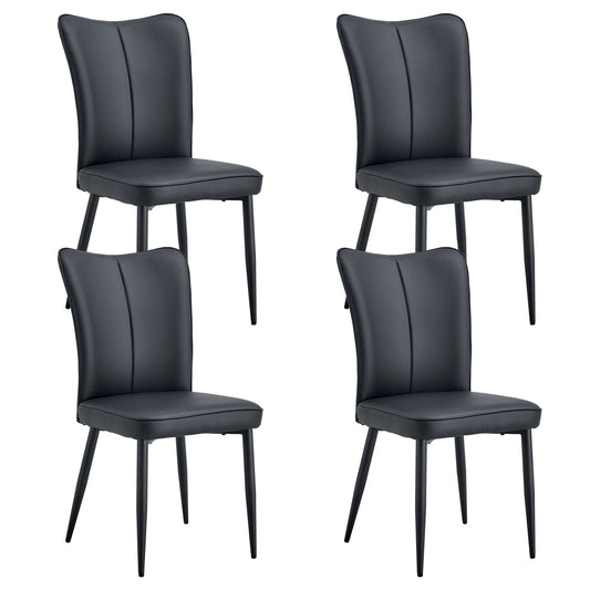Modern Chair Set 4 Pieces With Vertical Backrest Design For Kitchen And Living Rooms - Black