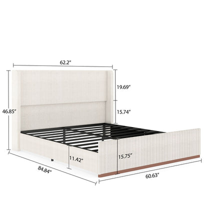 Upholstered Bed Frame With Luxury Wingback Headboard