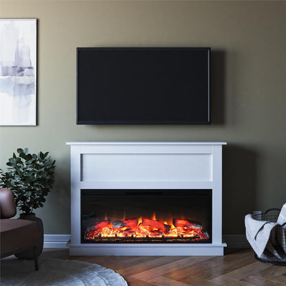 Ellsworth - Wide Electric Fireplace Insert With Mantel And Remote Control - White