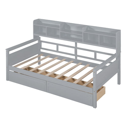 Daybed, Slat Support, With Bedside Shelves And 2 Drawers