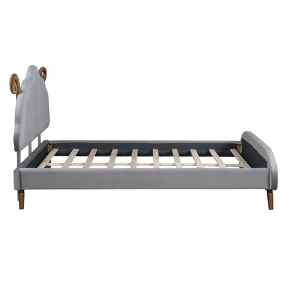 Upholstered Platform Bed With Sheep Shaped Headboard
