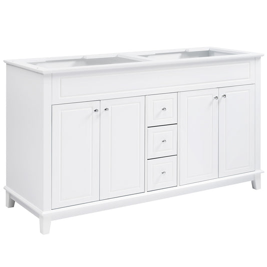 Bathroom Vanity Cabinet Only, 3 Drawers & 4 Doors With Double Layer Shelves - White