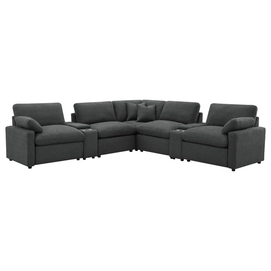 Modular Power Reclining With Lift Top Consoles, 7 Piece Configuration - Dark Gray