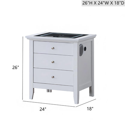 Hammond - Smart 3 Drawer Nightstand With USB Charging And Integrated Speakers - White