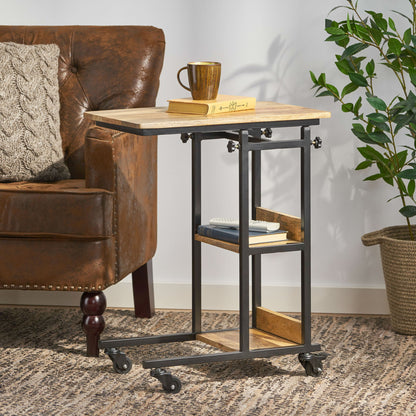 Modern Industrial Bed Laptop Table With C - Shape Design And Adjustable Height - Natural