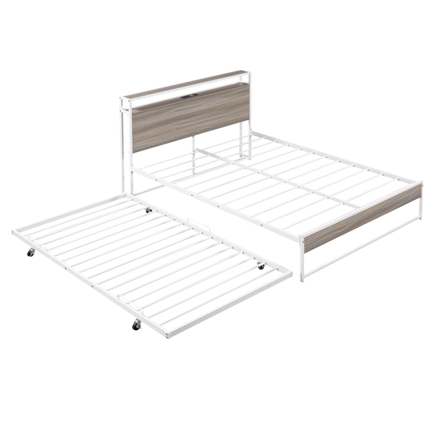 Platform Bed Frame With Trundle, USB Ports And Slat Support, No Box Spring Needed