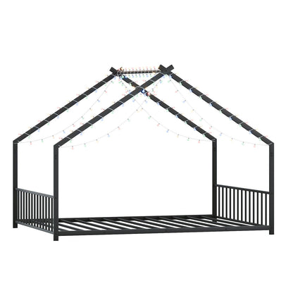 Full Size Rooftop Bed Frame LED Lights For Kids - Black