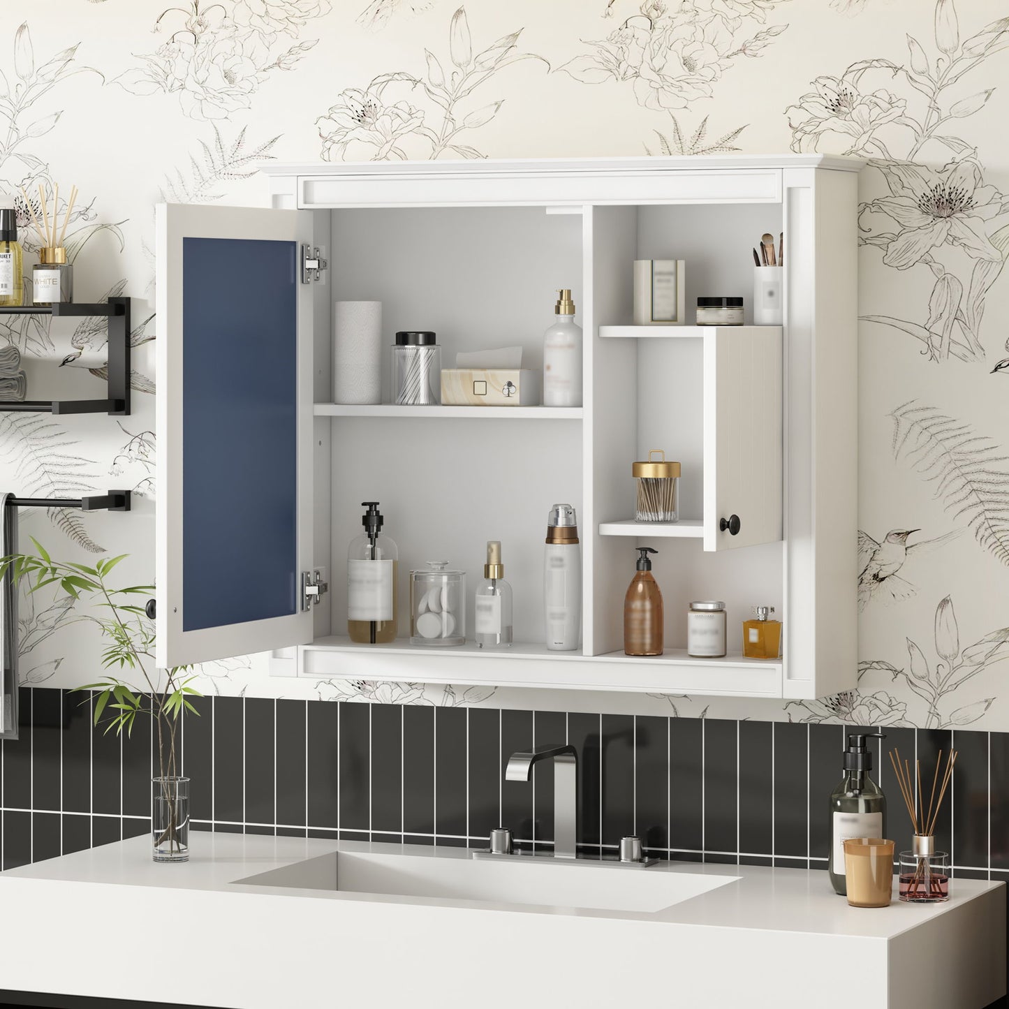 Wall-Mounted Bathroom Cabinet With Mirror And 3 Shelves - White