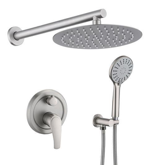 Wall Mounted Shower Set With High Pressure 10" Rain Shower Head And 5 Function Handheld Shower Head - Brushed Nickel