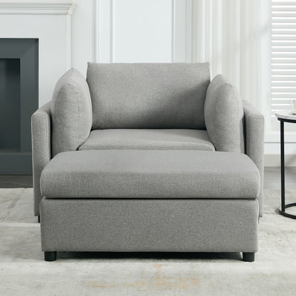 Wide Modern Oversized Armchair With Ottoman Stool, Single Sofa With Lumbar Support, Accent Chair