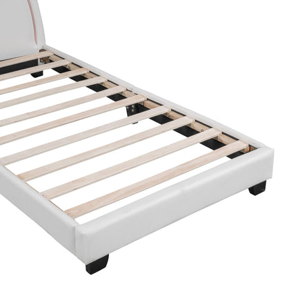 Upholstered Leather Platform Bed With Rabbit Ornament