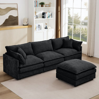 L Shaped Modular Sectional Sofa With Movable Ottoman, 3 Seater Comfortable Seating