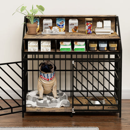 Wooden Dog Crate Furniture With Divider And Storage Drawers For Large Dogs - Rustic Brown