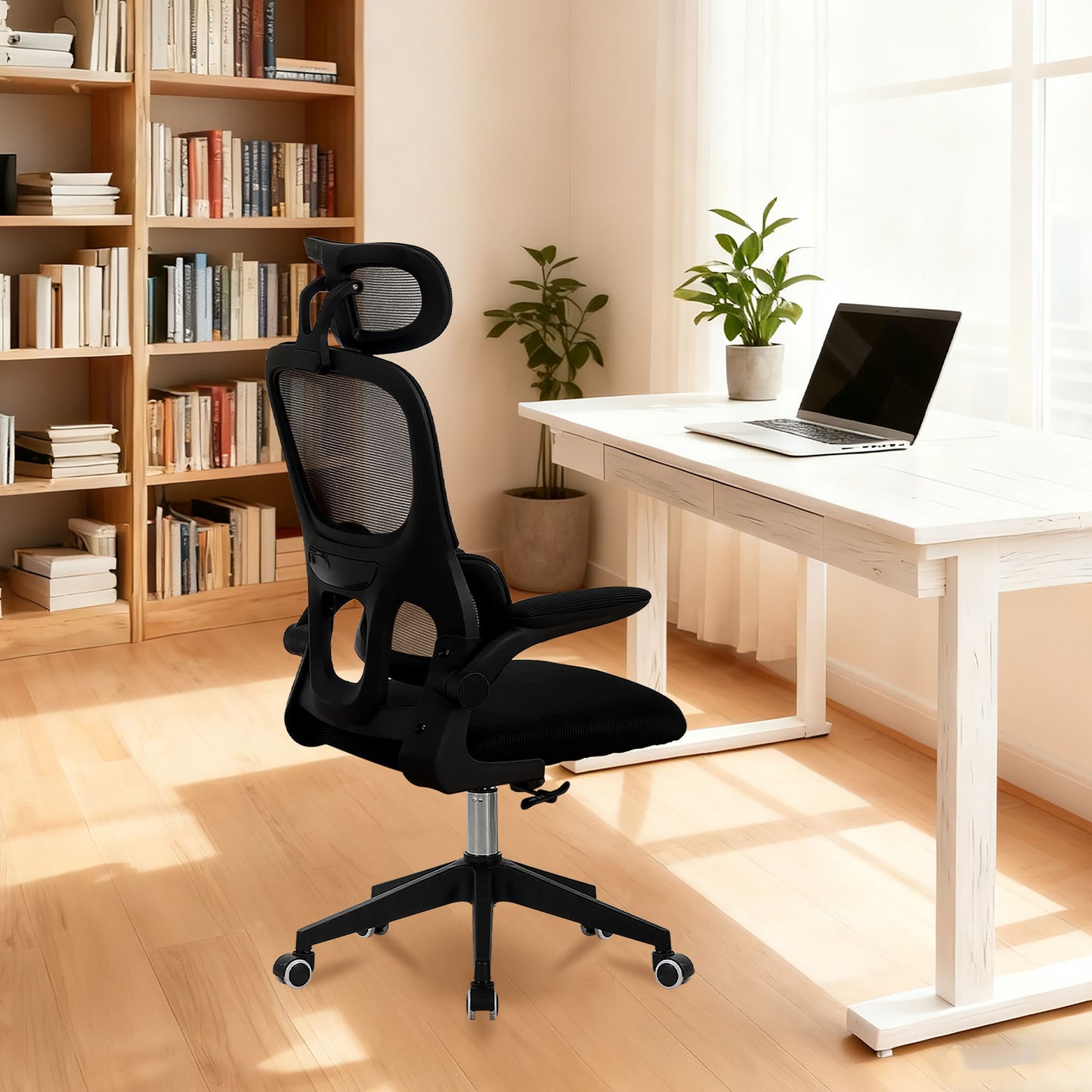 High Back Ergonomic Swivel Rolling Office Chair With Tilt Function, 3D Headrest, Lumbar Support - Black