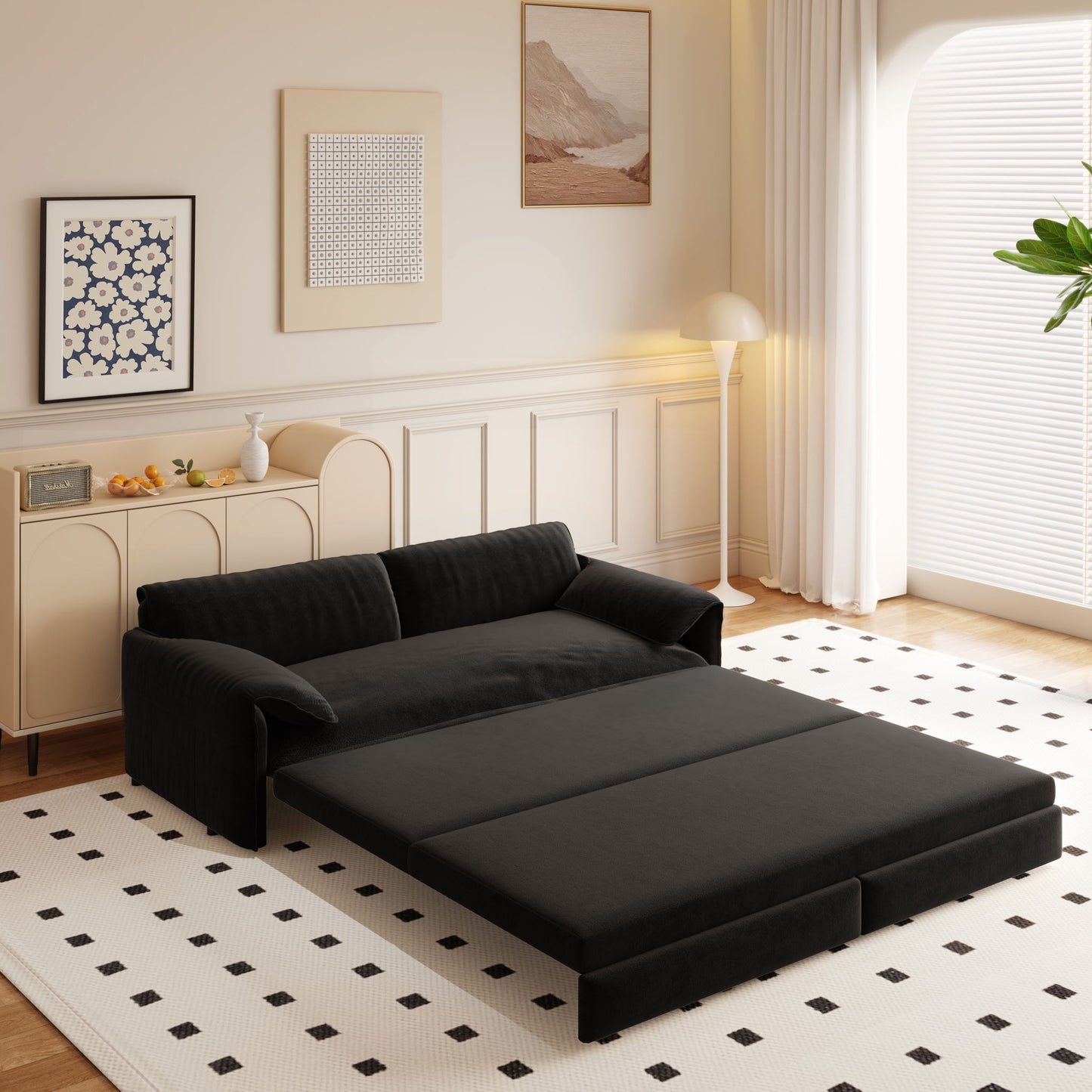 Queen Pull Out Sofa Bed, 3 In 1 Convertible Sleeper Sofa With Side Storage