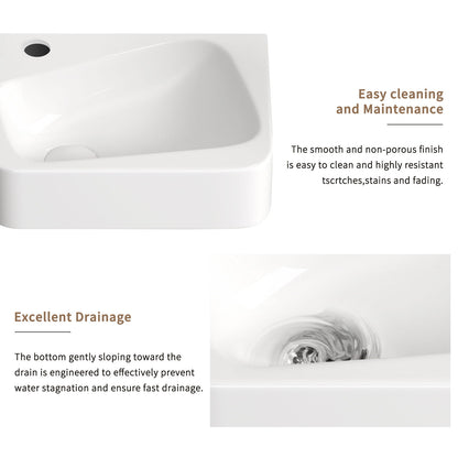 Wall Mounted Rectangle Vessel Sink With Faucet & Drain - Milk White