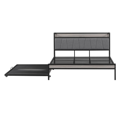 Platform Bed Frame With Trundle, USB Ports And Slat Support, No Box Spring Needed