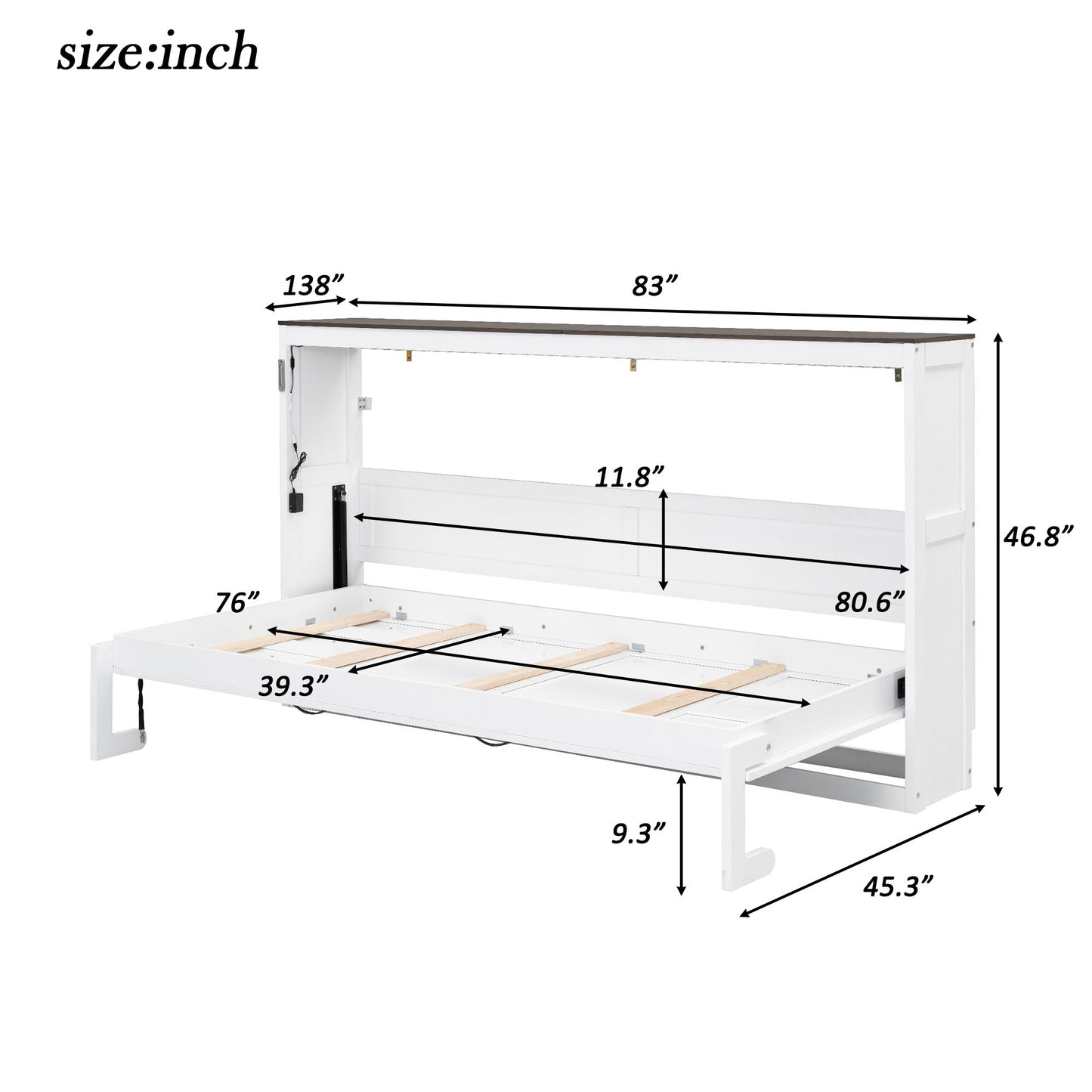 Murphy Bed With LED Light, Foldable Wall Bed Cabinet