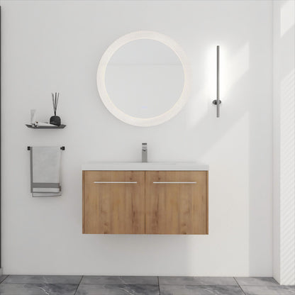 Modern Floating Bathroom Vanity With Resin Sink, Soft Close Doors