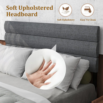 Upholstered Platform Bed Frame With Headboard, No Box Spring Needed, Underbed Storage