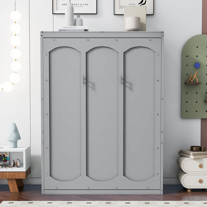 Full Size Murphy Wall Comfort Bed With Shelves - Gray