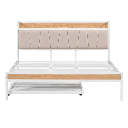 Platform Bed Frame With Trundle, USB Ports And Slat Support, No Box Spring Needed