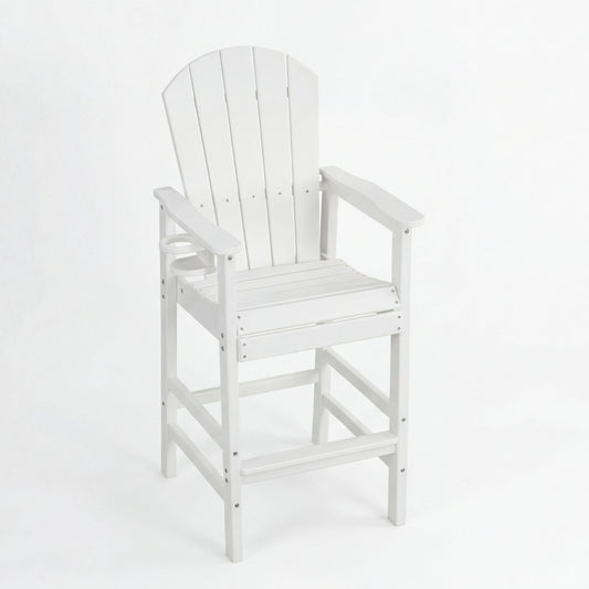Outdoor Bar Height Adirondack Patio Chair With Cup Holder And Armrests All Weather UV Resistant - White