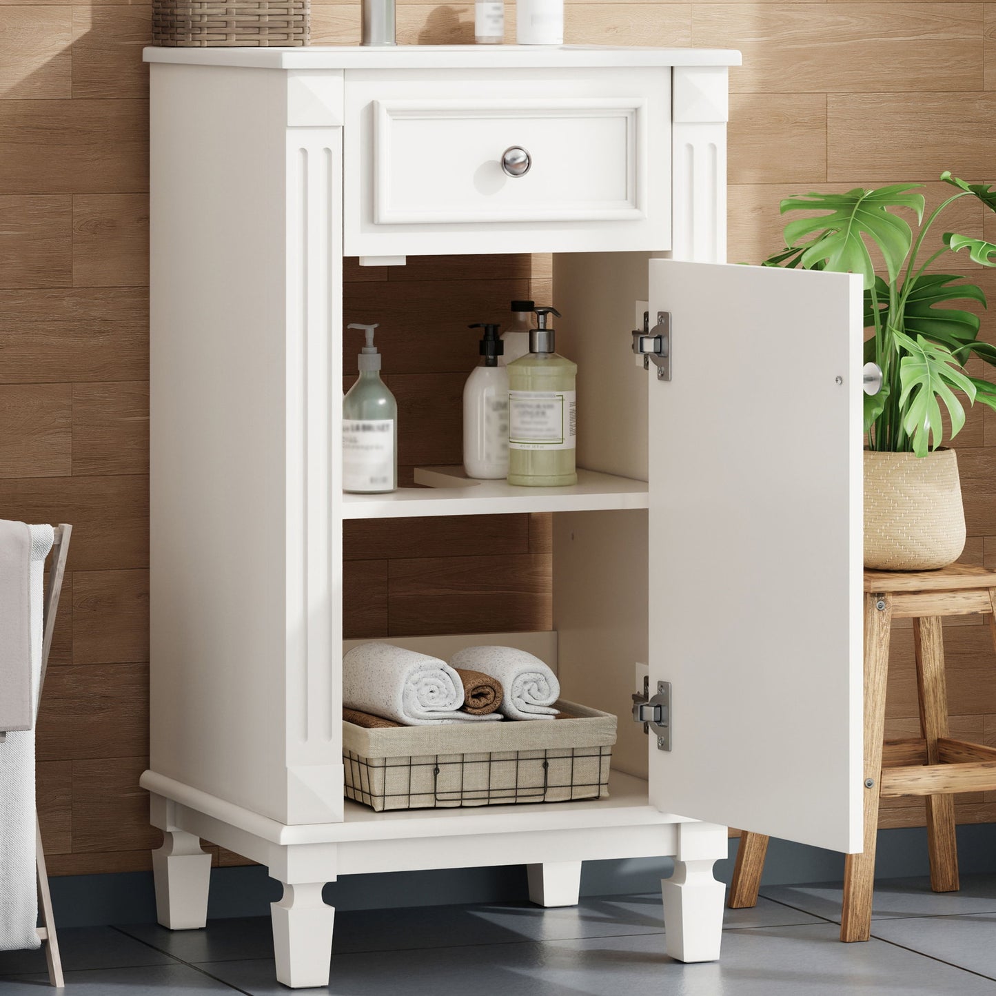 Bathroom Vanity With Sink, Cabinet, Soft-Closing Door, Adjustable Shelf - White