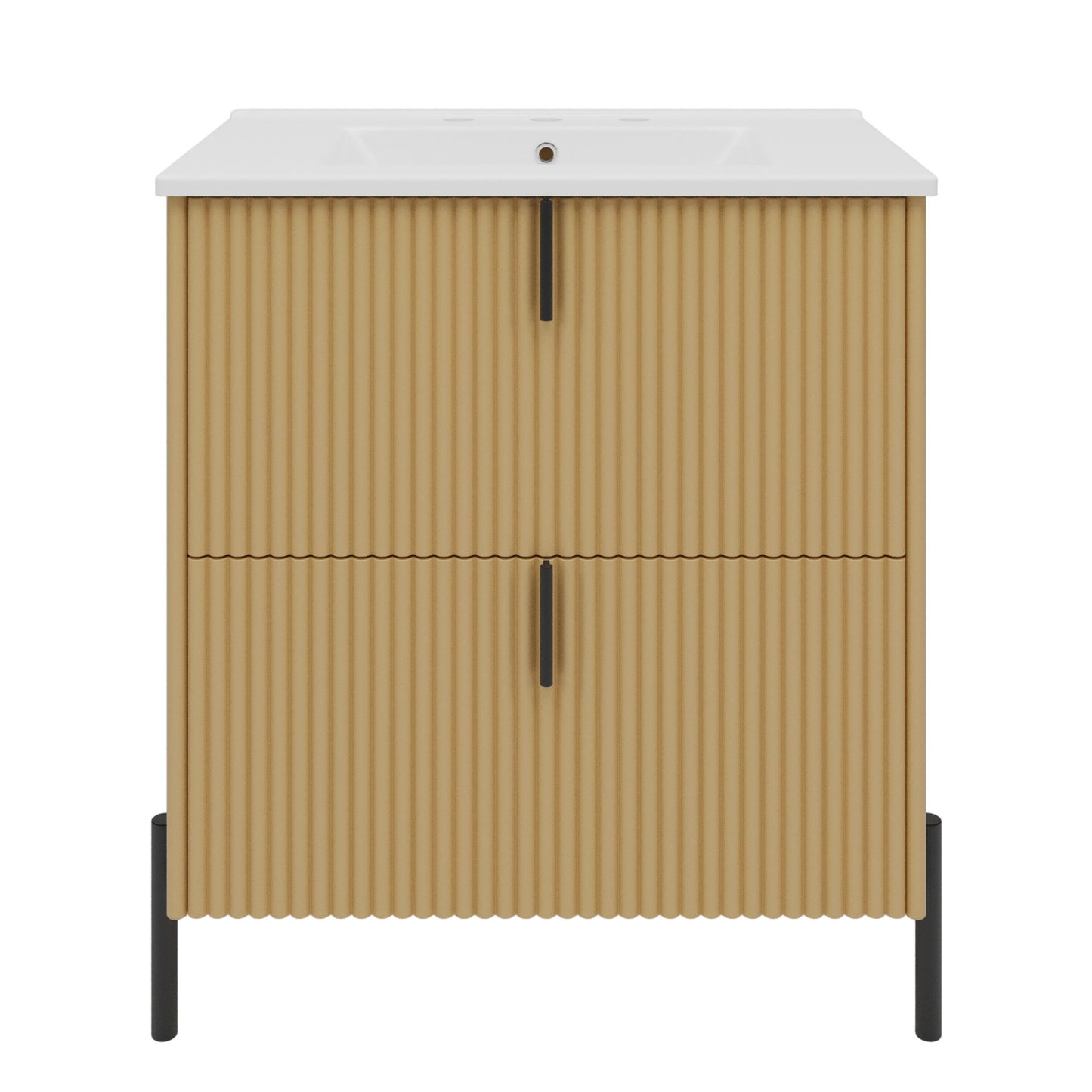 Fluted Bathroom Vanity With Ceramic Sink, Freestanding Design