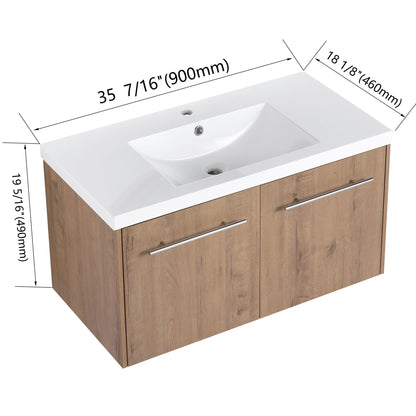 Modern Floating Bathroom Vanity With Resin Sink, Soft Close Doors