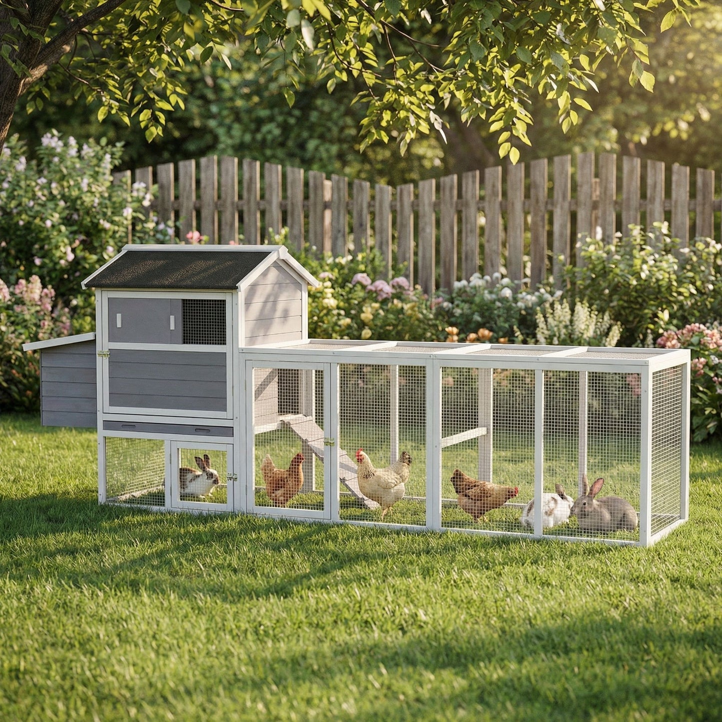 Chicken Coop With Run And Nesting Box, Large Outdoor Hen House For Backyard
