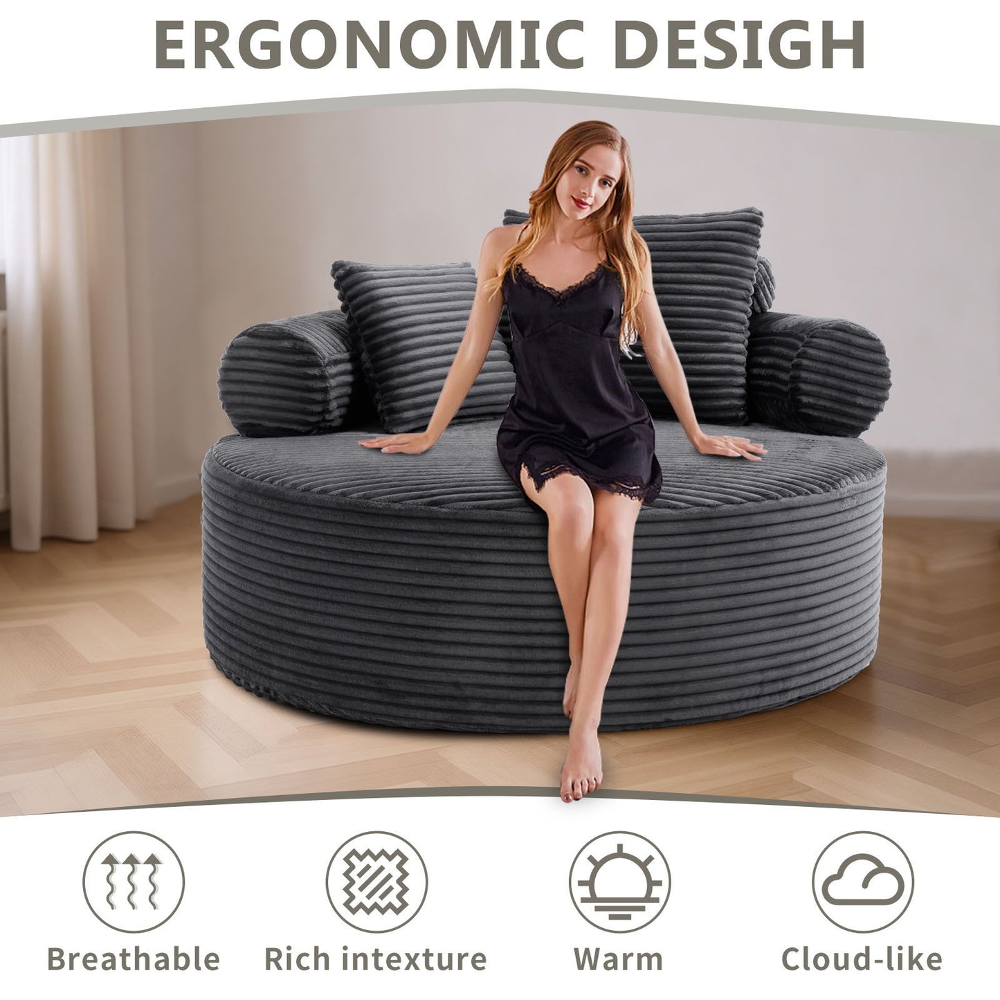 Round Sofa Bed With 3 Pillows For Living Room