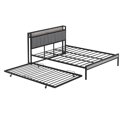 Platform Bed Frame With Trundle, USB Ports And Slat Support, No Box Spring Needed