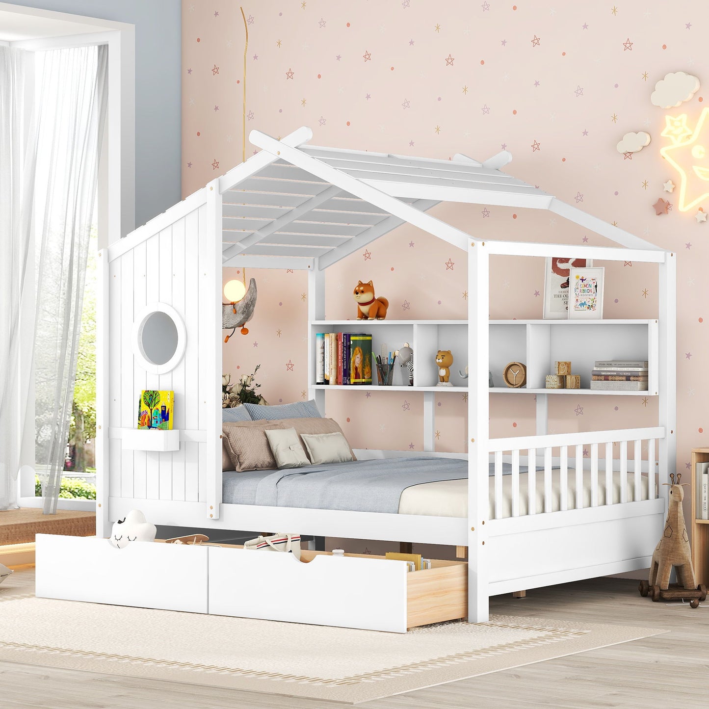 Modern Design House Bed With Storage Shelf