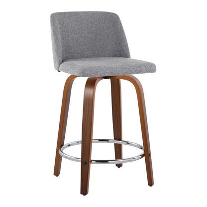 Toriano - Mid Century Modern Fixed Height Counter Stool With Swivel With Round Footrest (Set of 2)