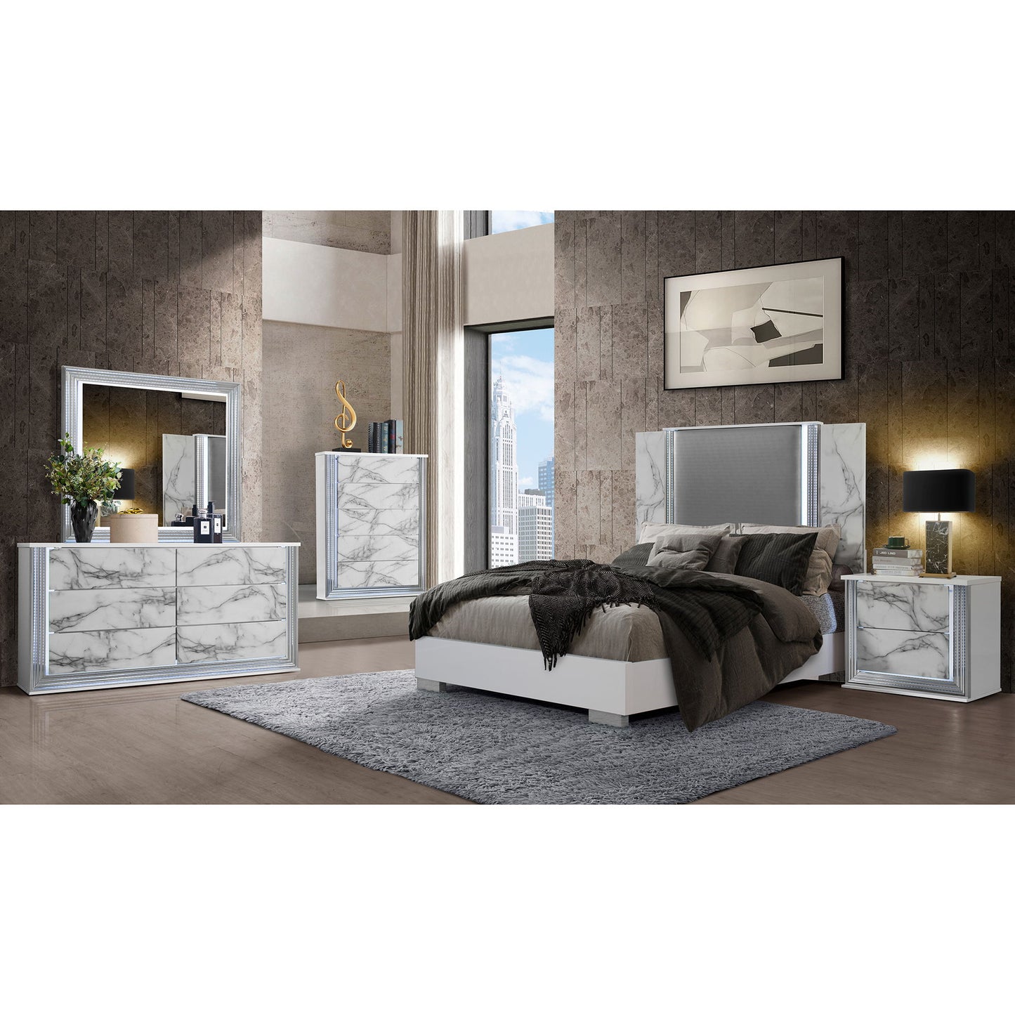 Moon - 5 Pieces Bedroom Set With LED Lighting