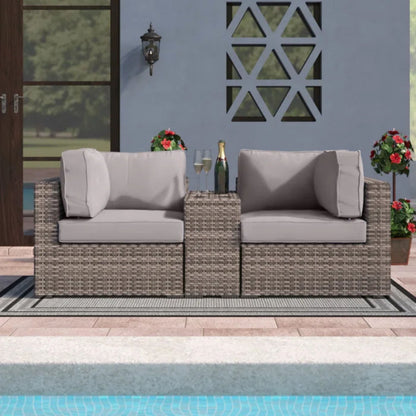Outdoor Wicker Seating Group With Cushions, 2 Person - Gray