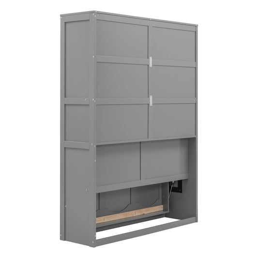 Full Size Murphy Wall Comfort Bed With Shelves - Gray