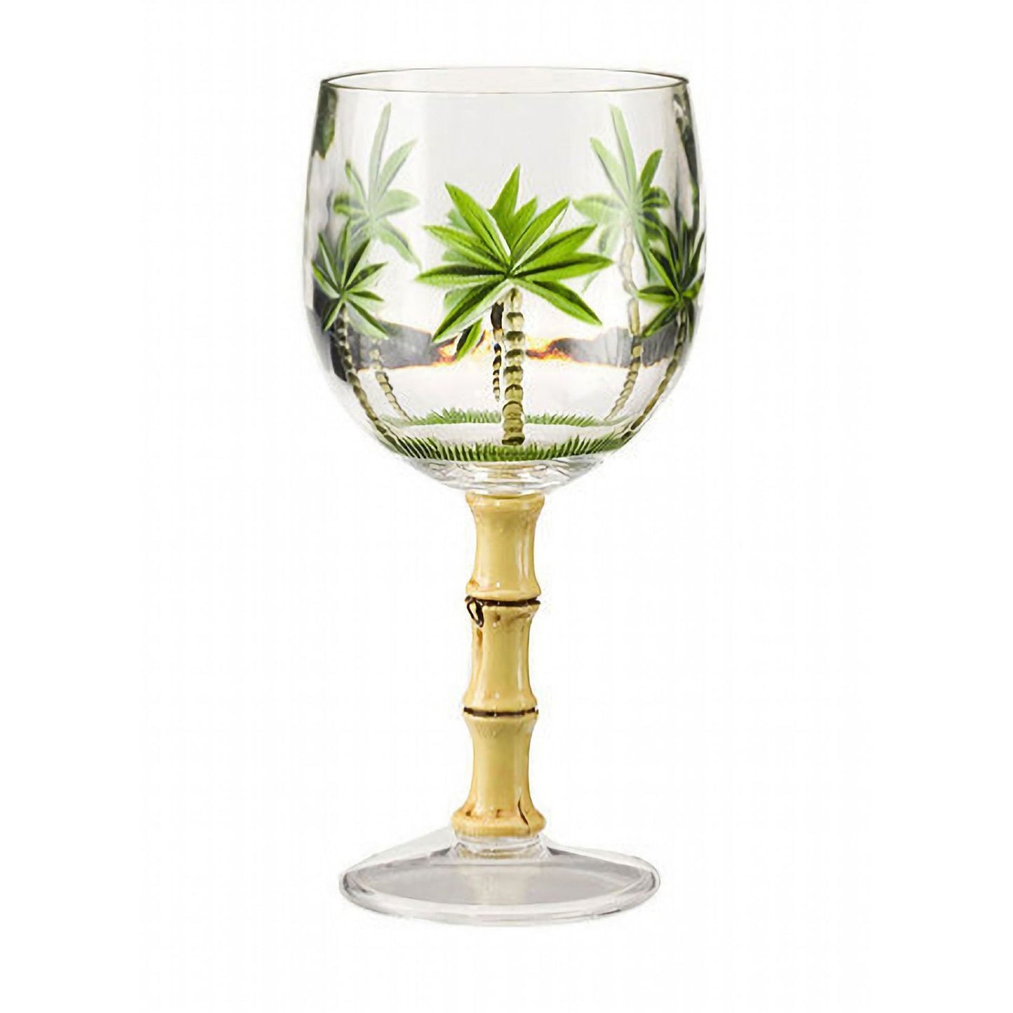 Leadingware Palm Tree Plastic Wine Glasses (Set of 4), Bpa Free Acrylic, Unbreakable, 16Oz - Clear
