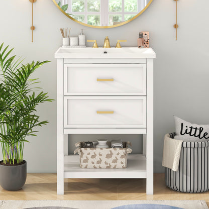 Bathroom Vanity With Top Sink, Modern Bathroom Storage Cabinet With 2 Drawers, Single Sink Bathroom Vanity