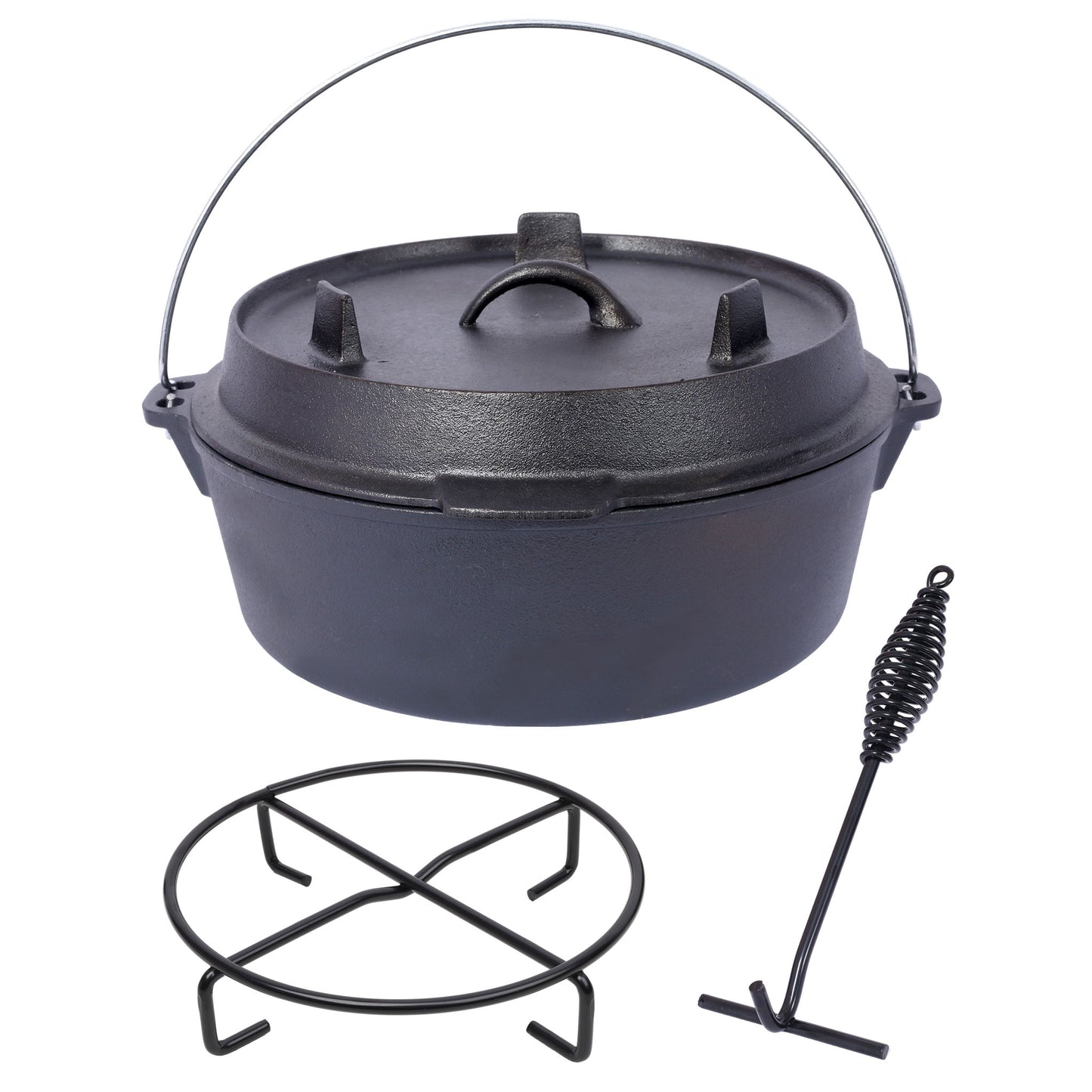 Pre-Seasoned Cast Dutch Oven With Skillet Lid And Pot Rack