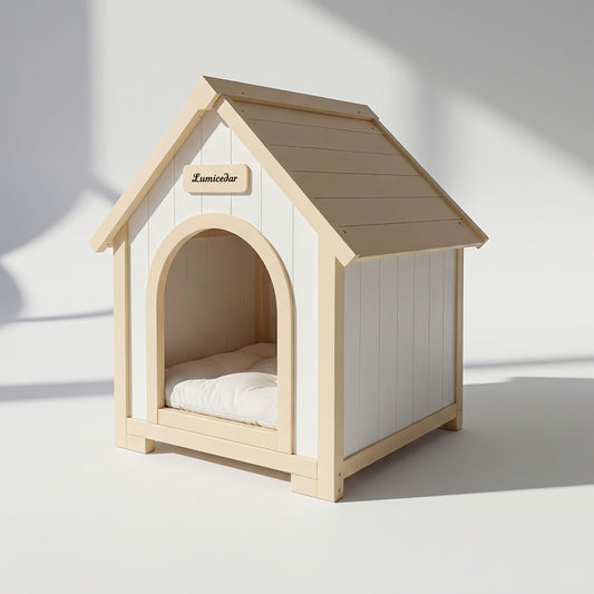 Indoor Dog House With Cushion Pet House For Small Dogs & Cats - Creamy White / Light Yellow
