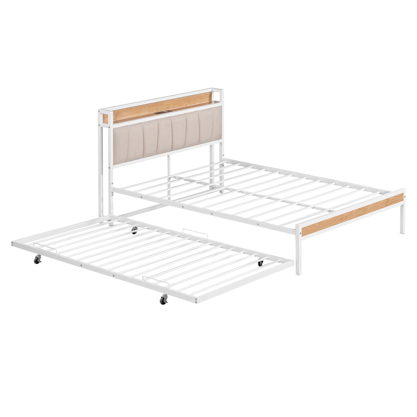 Platform Bed Frame With Trundle, USB Ports And Slat Support, No Box Spring Needed