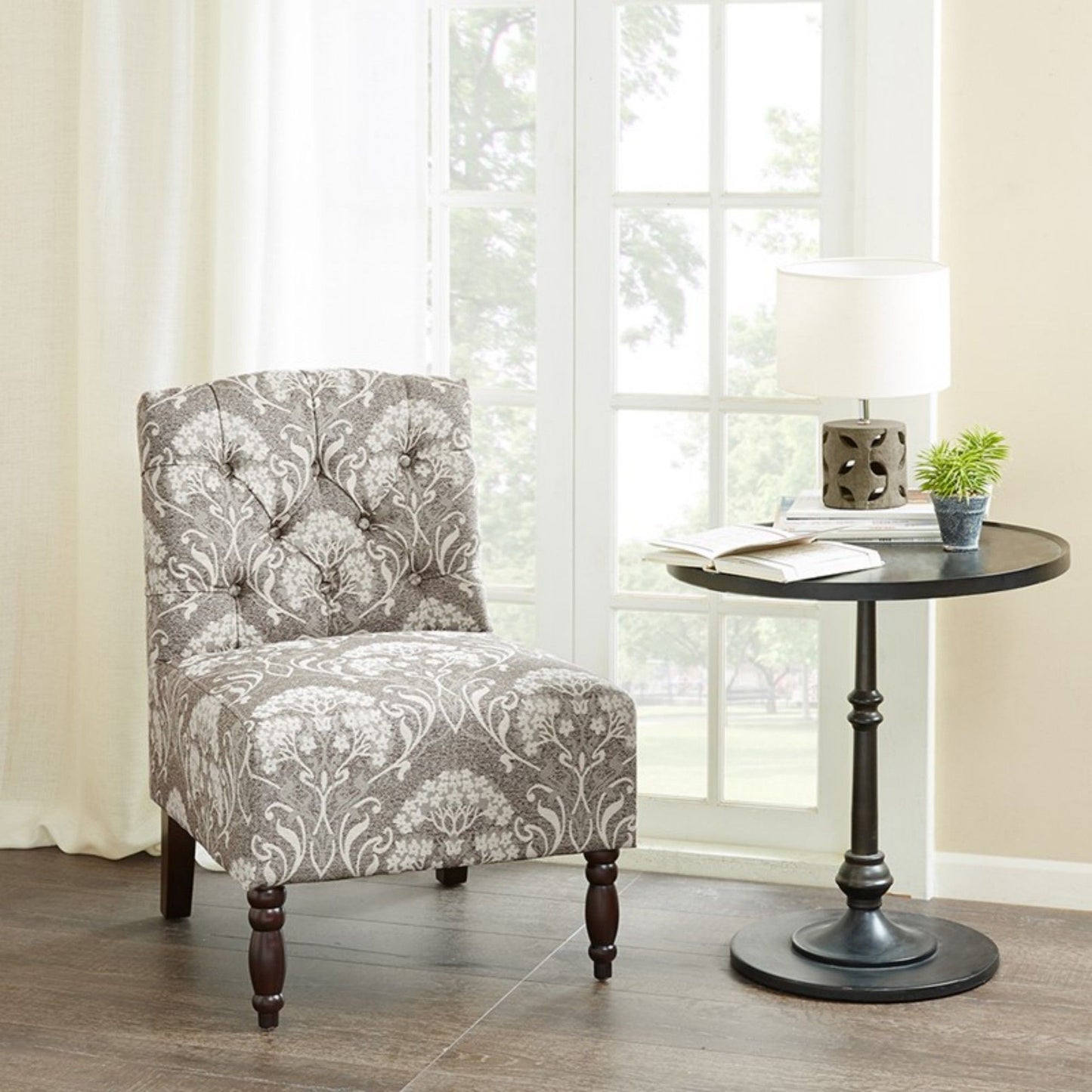 Vintage Tufted Armless Chair With Button Tufting - Taupe