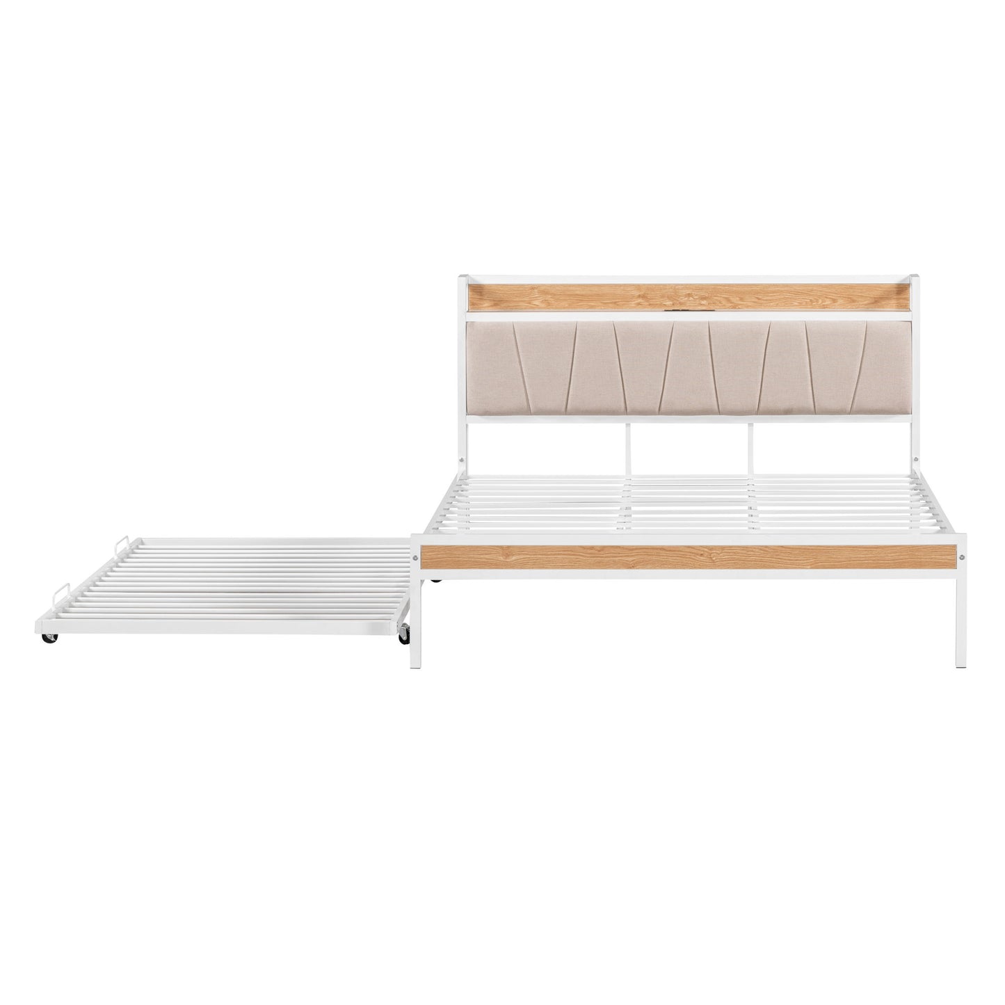 Platform Bed Frame With Trundle, USB Ports And Slat Support, No Box Spring Needed