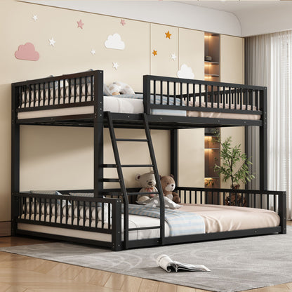 Bunk Bed Frame With Ladder And Safety Guardrails