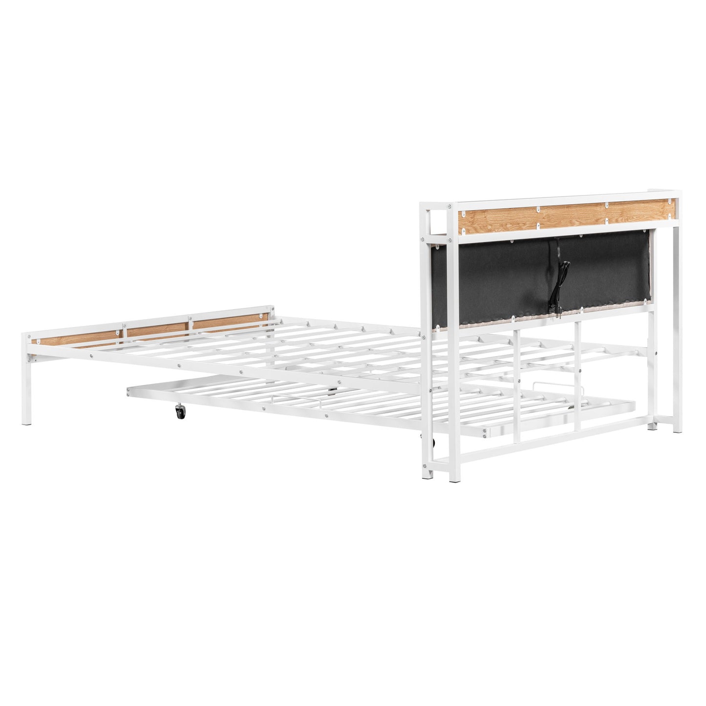 Platform Bed Frame With Trundle, USB Ports And Slat Support, No Box Spring Needed